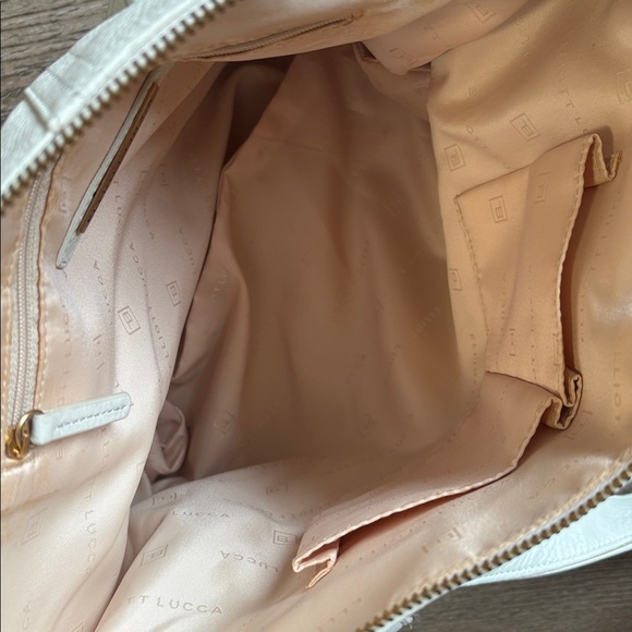 Elliott Lucca Pearly White Leather Shoulder Bag w Gold Ring Details & Hardware - Picture 8 of 8